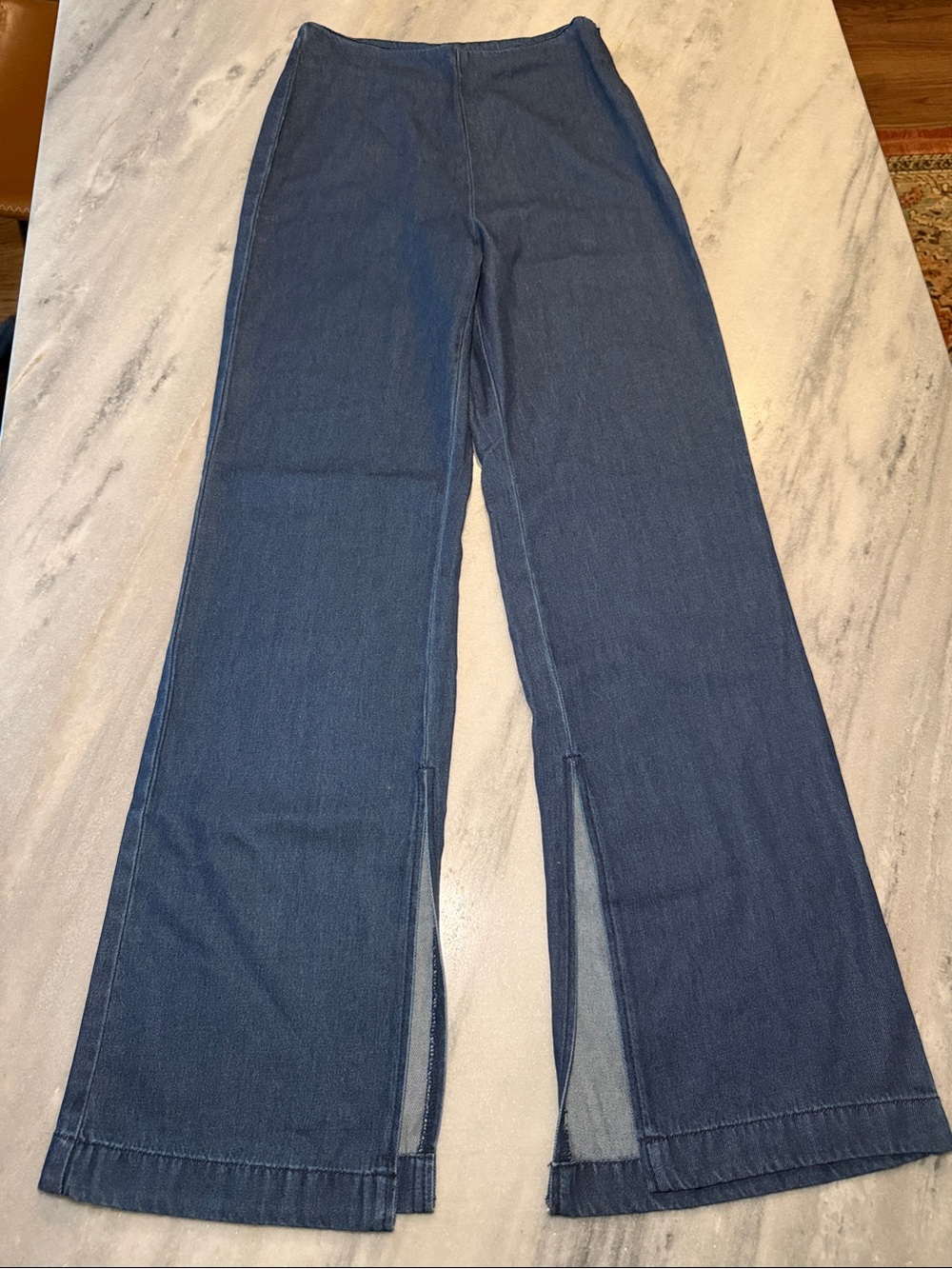 Commense Dark Blue Wide-Leg Jeans with Front Slits